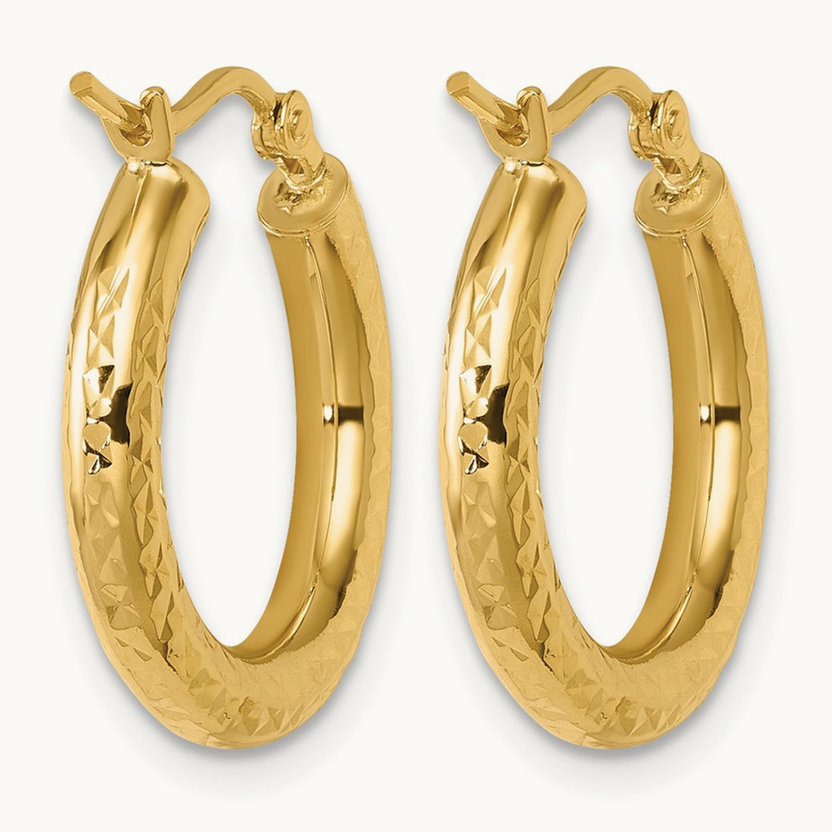 Diamond-cut Round Hoop Earrings — 10K Yellow Gold