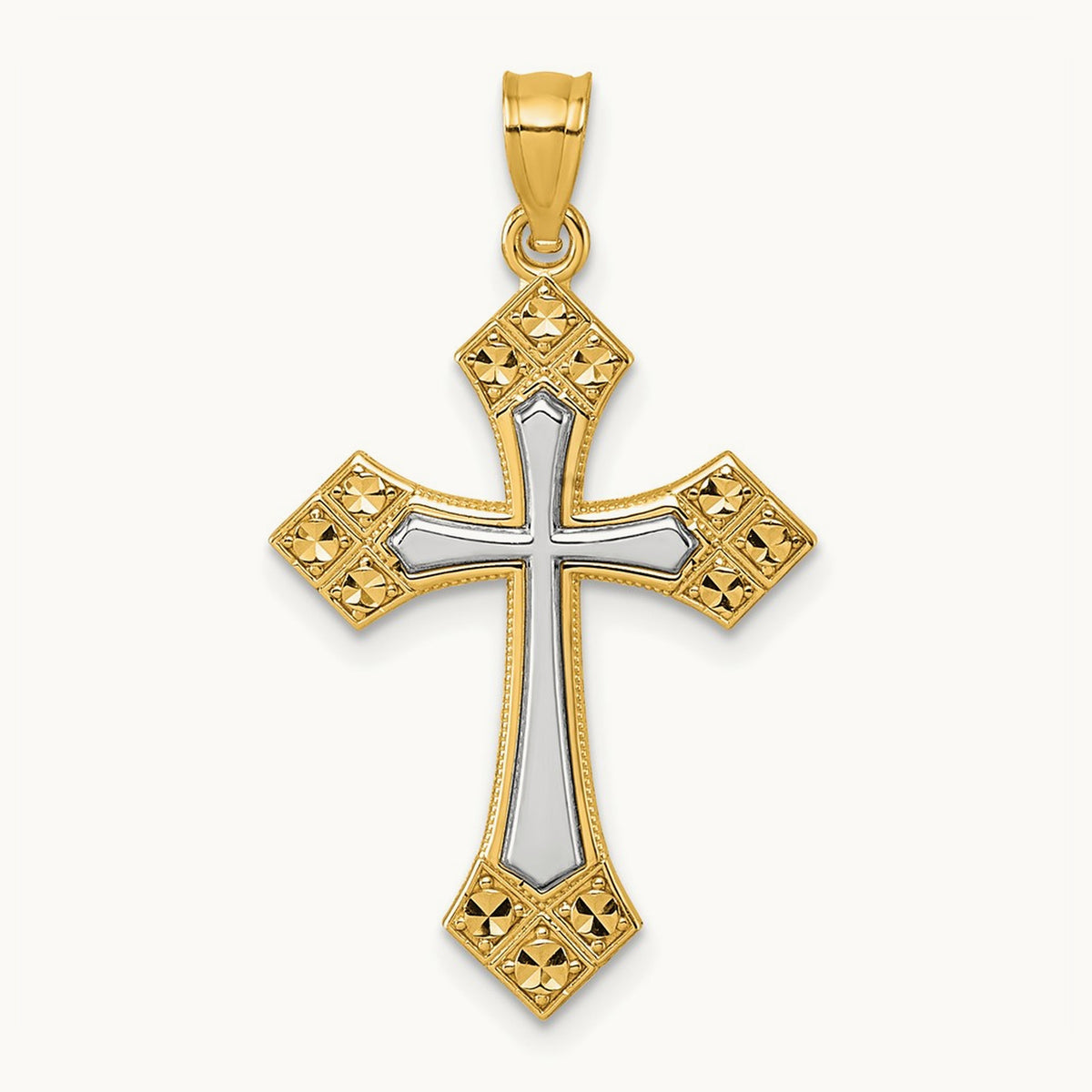Diamond Cut Polished Cross Pendant, 14K Two-tone