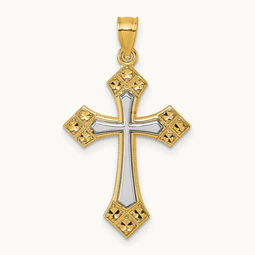 Diamond Cut Polished Cross Pendant, 14K Two-tone