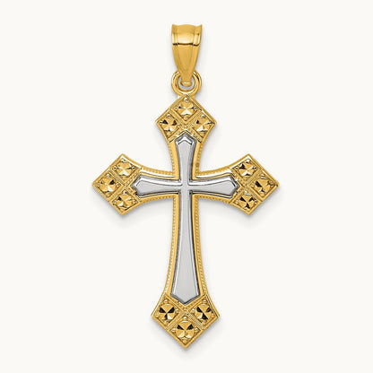 Diamond Cut Polished Cross Pendant, 14K Two-tone