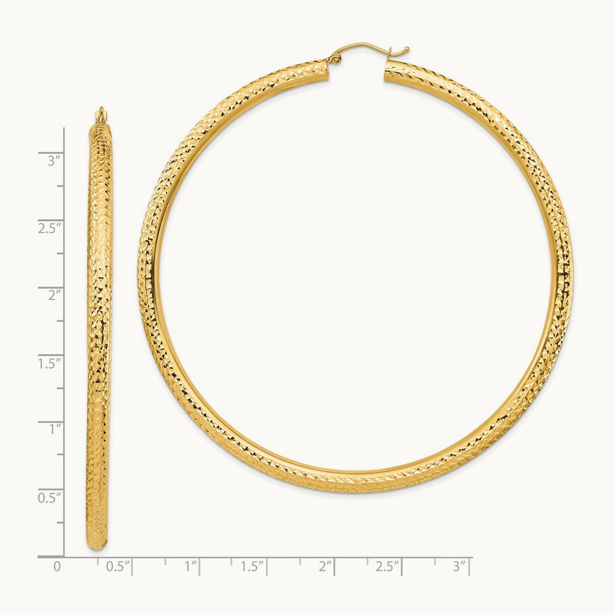 Diamond-cut Lightweight Tube Hoop Earrings — 14K Yellow Gold, 4x80mm
