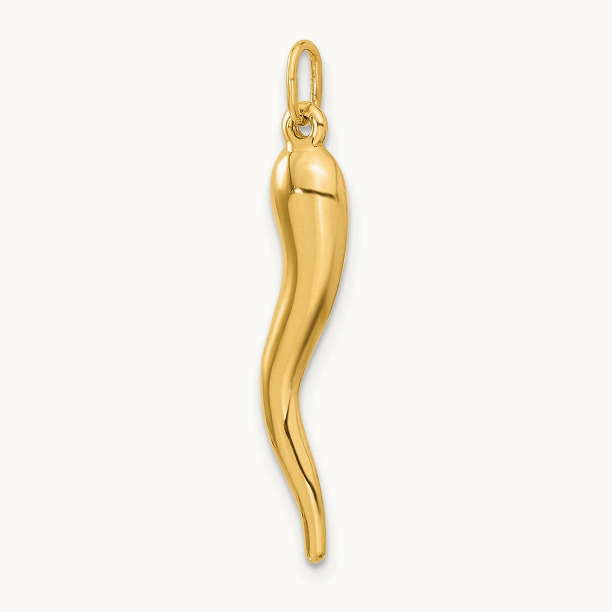3D Italian Horn Charm — 14K Yellow Gold, 35mm