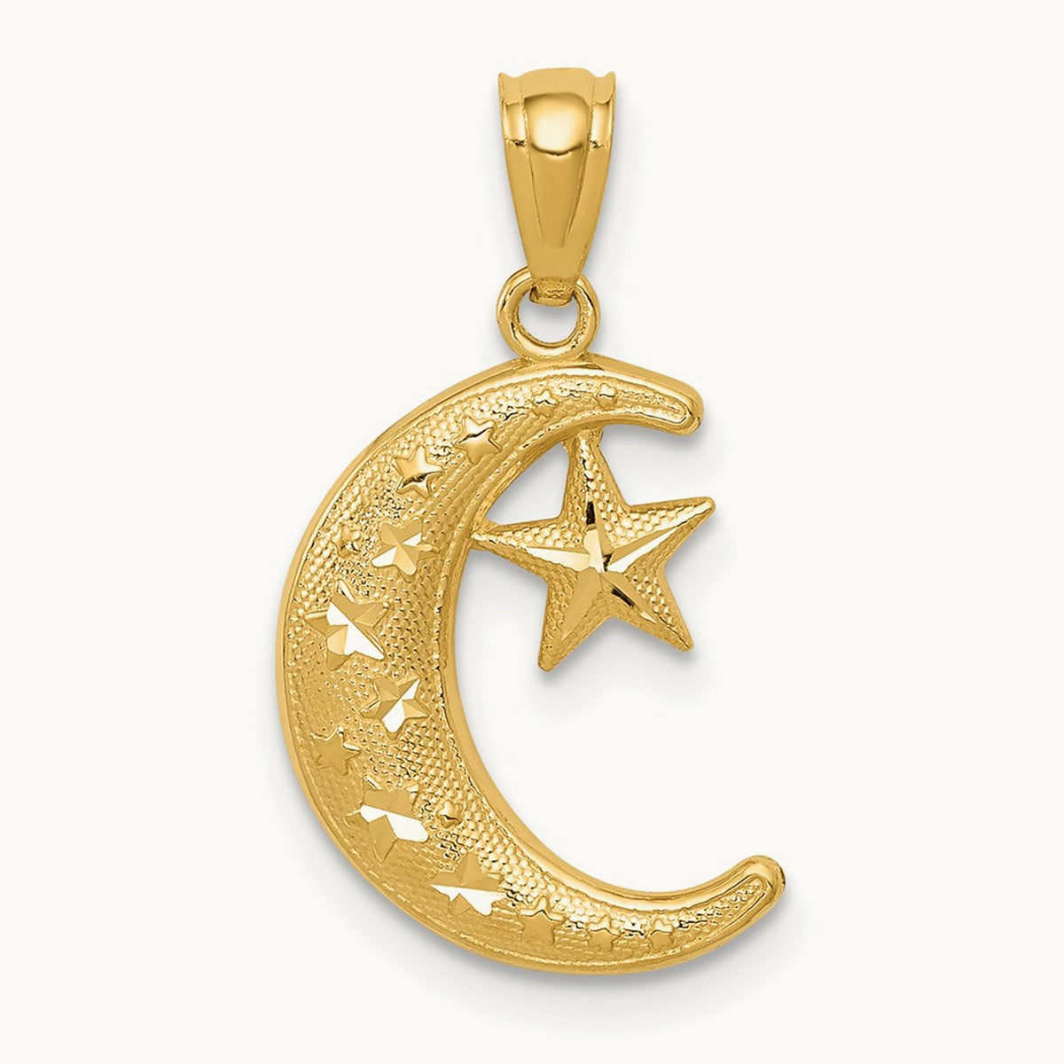 Polished and Textured Moon and Stars Pendant — 21.5mm