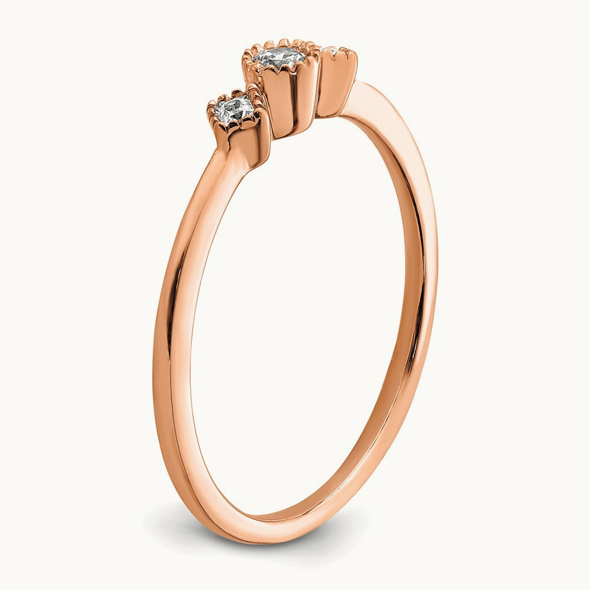 Petite Beaded Edge Round/Princess Complete Diamond Ring — 14K Rose Gold, 7