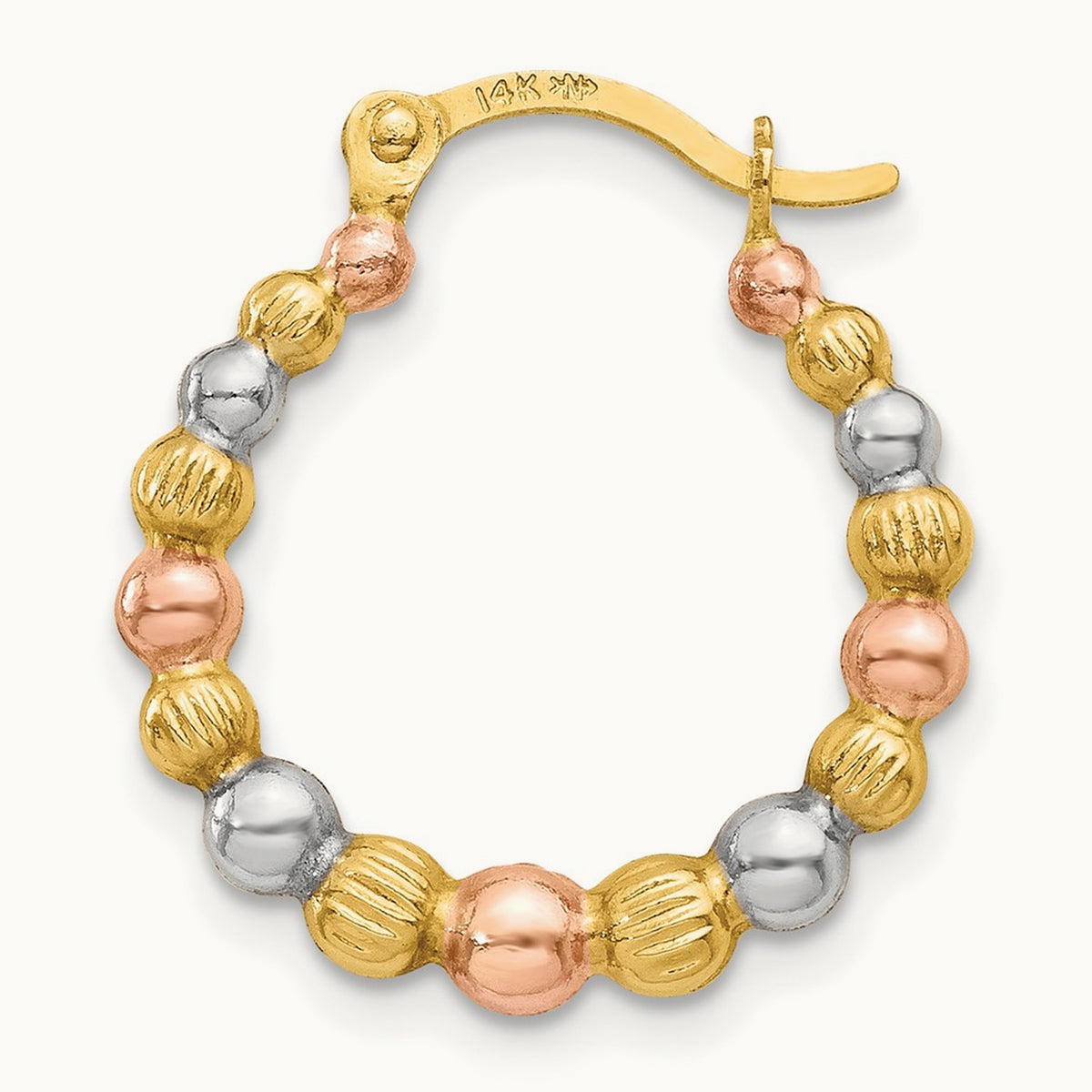 Single 14K & White and Rose Rhodium Beaded Hoop Earring