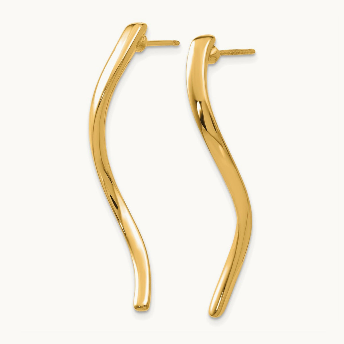 Long Curled Post Earrings — 14K Yellow Gold
