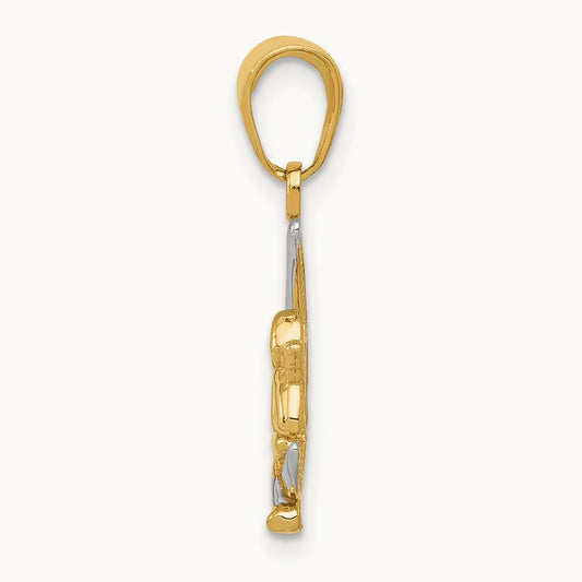 Polished Moon w/ Angel Pendant, 14K with Rhodium