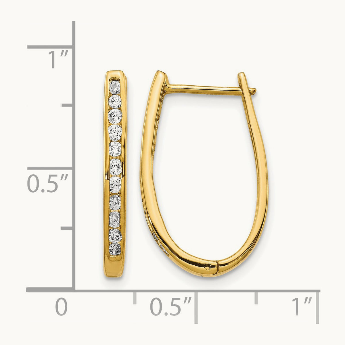 Diamond Oval Hinged Hoop Earrings — 14K Yellow Gold, 13mm