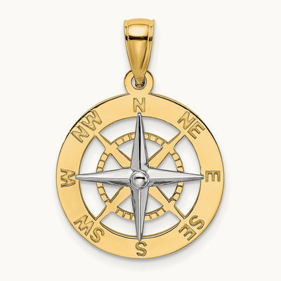 Nautical Compass w/White Gold Needle Charm, 14K