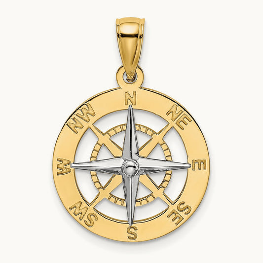 Nautical Compass w/White Gold Needle Charm, 14K