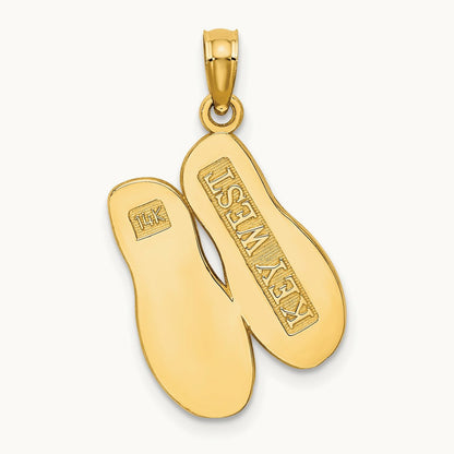 3D Large KEY WEST Double Flip Flop Charm, 14K