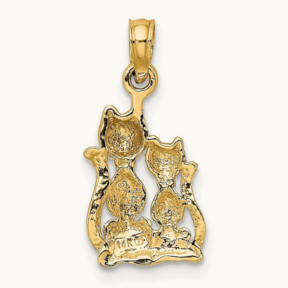 w/ Rhodium Polished Cat and Kitten Charm, 14K