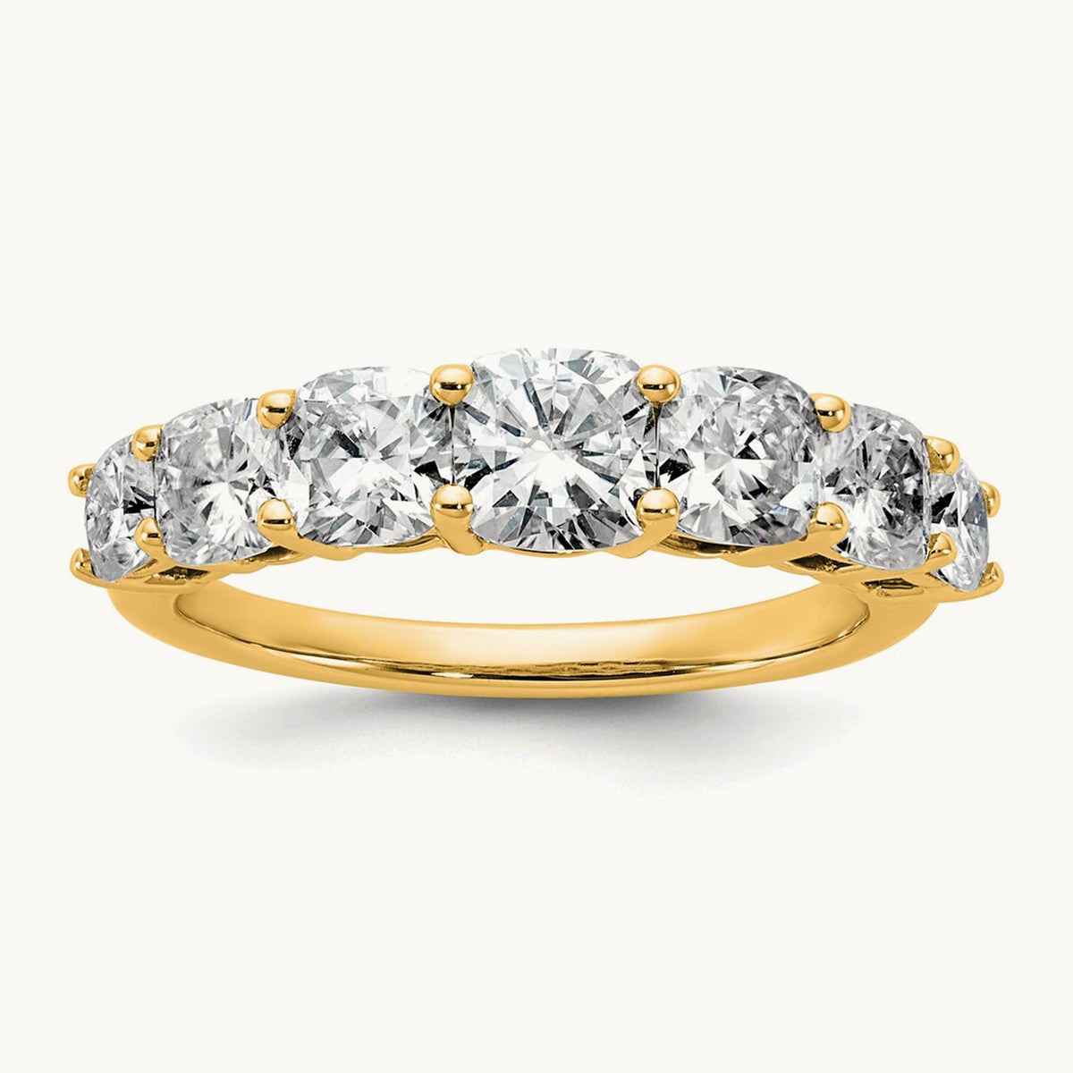 Cushion 7 Stone Band, 1.50-3.25 ct tw Lab-Grown Diamond — 2 3/8 ct, 14K Yellow Gold
