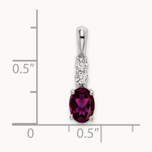 Oval Rhodolite Garnet and Diamond Pendant — 14K White Gold