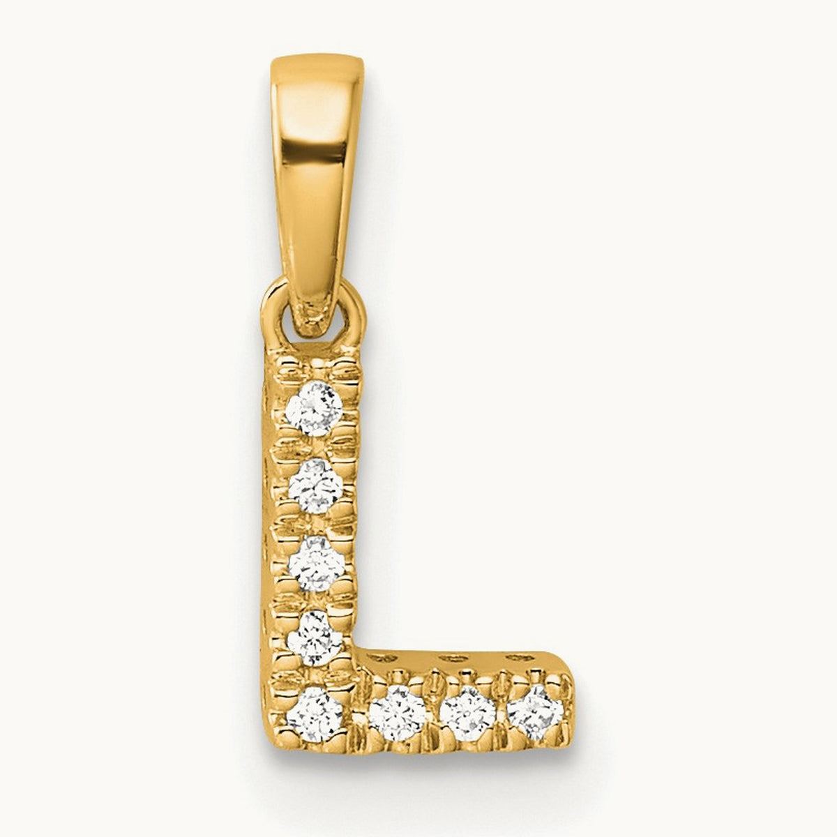 Diamond Initial with Bail Pendant — 14K Yellow Gold, L