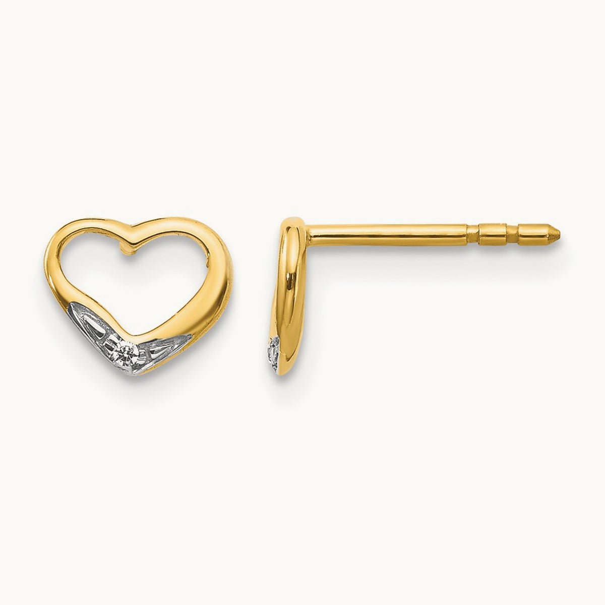 Diamond Heart Post Earrings with Rhodium — 5mm