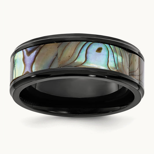Titamium Black IP-plated Mother of Pearl Inlay Band, 8mm