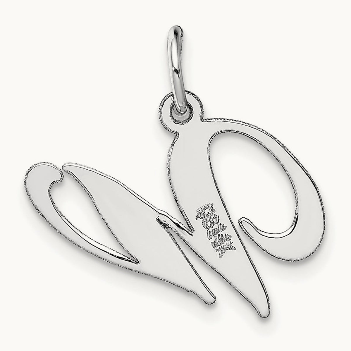 Medium Fancy Script Initial Charm — 14K White Gold, W