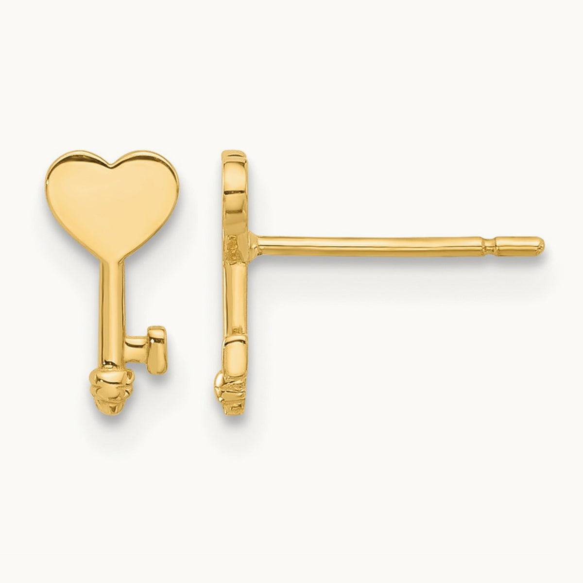 Polished Heart Key Post Earrings, 14K