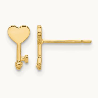Polished Heart Key Post Earrings, 14K