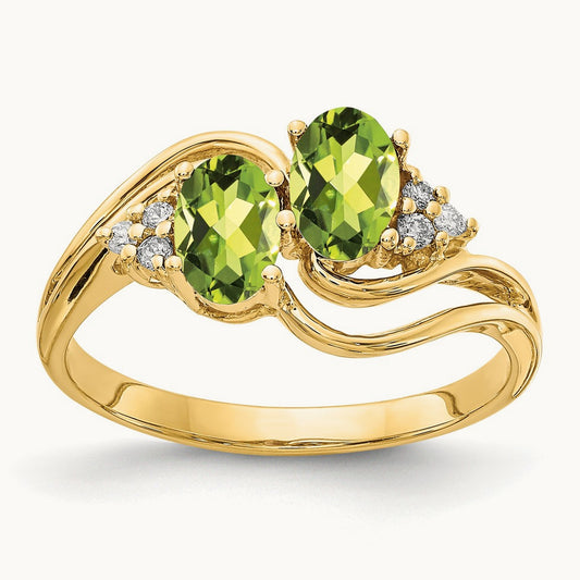 6x4mm Oval Peridot AA Diamond ring, 14K
