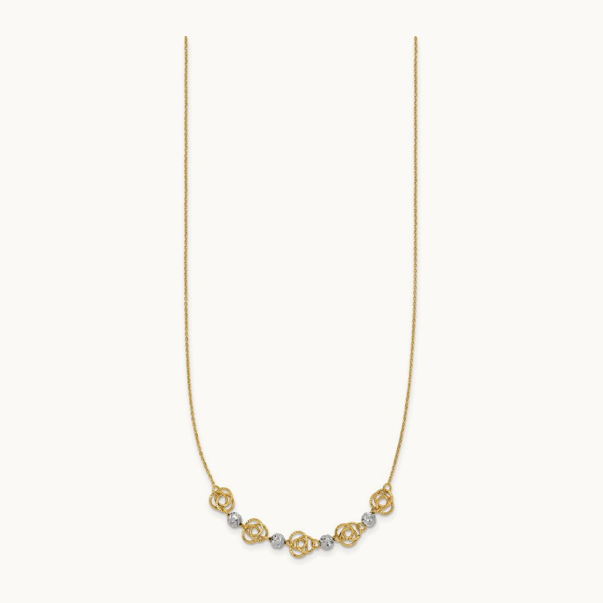 Diamond-cut Beads & Knots Necklace, 14K Two-tone