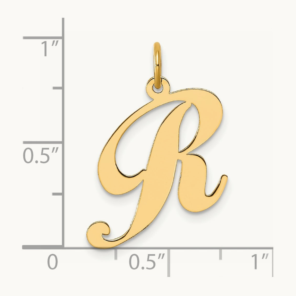 Large Fancy Script Initial Charm — 14K Yellow Gold, R