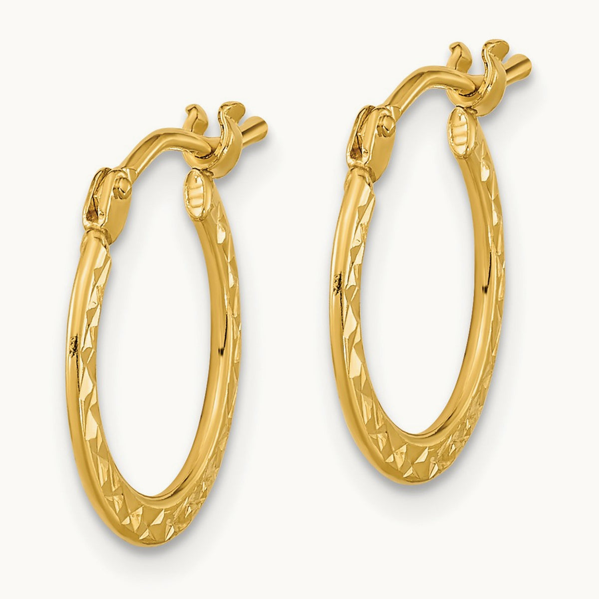 Polished and Diamond-cut Hoop Earrings — 14K Yellow Gold