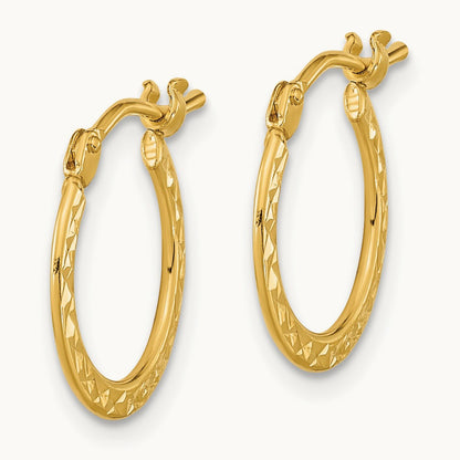 Polished and Diamond-cut Hoop Earrings — 14K Yellow Gold