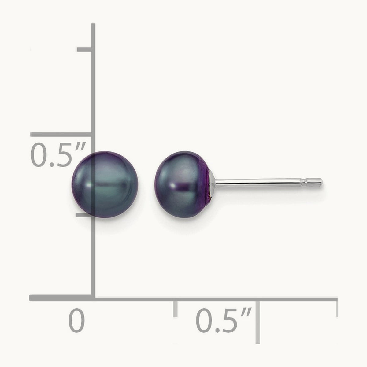 Black Button Freshwater Cultured Pearl Stud Post Earrings — 14K White Gold