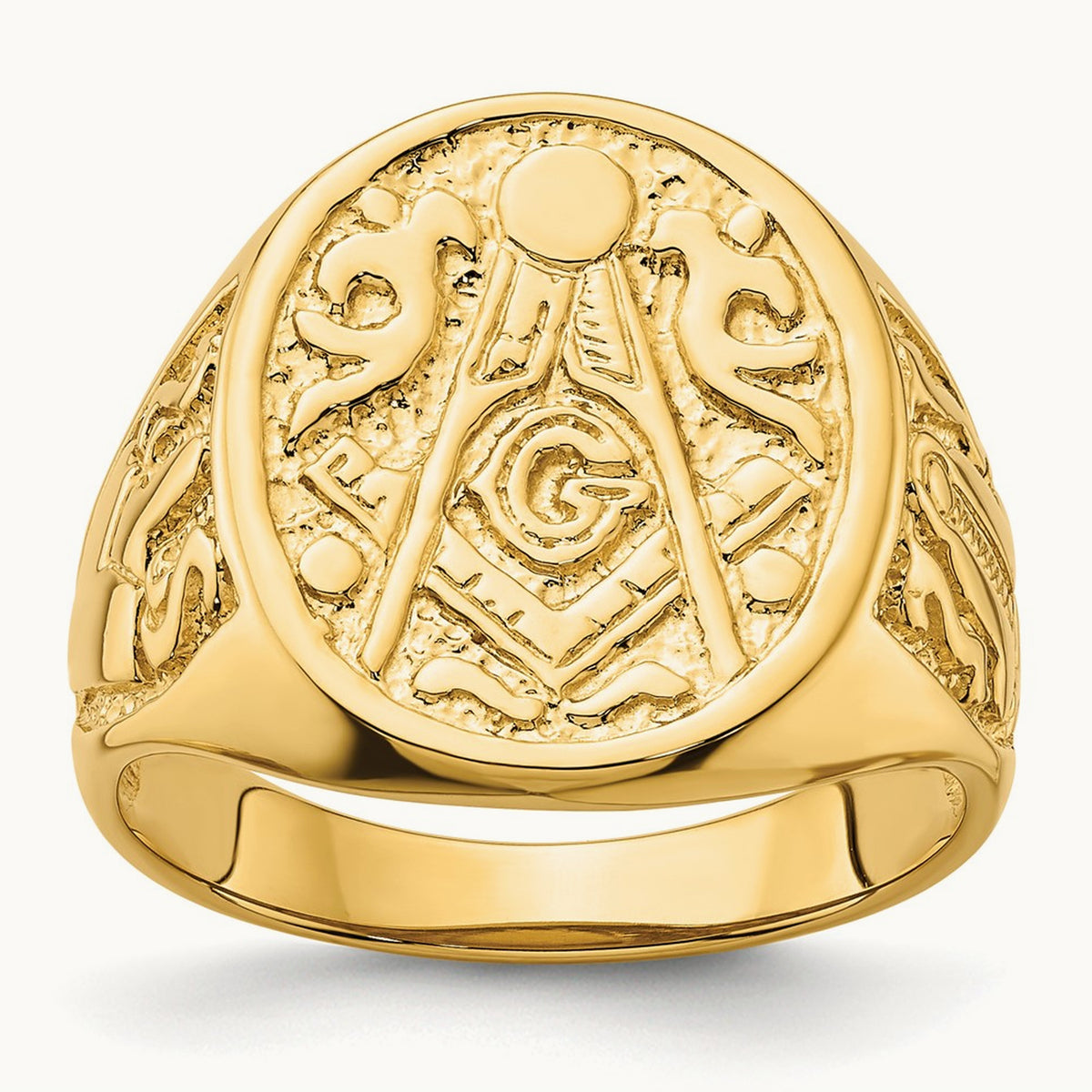 Men's Polished and Grooved (Not Enameled) Masonic Ring, 14K
