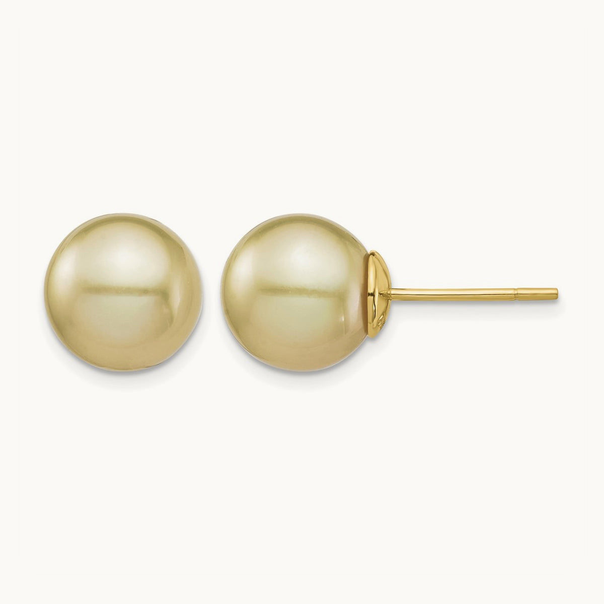 10- Golden Round Saltwater Cultured South Sea Pearl Post Earrings, 11mm, 14K