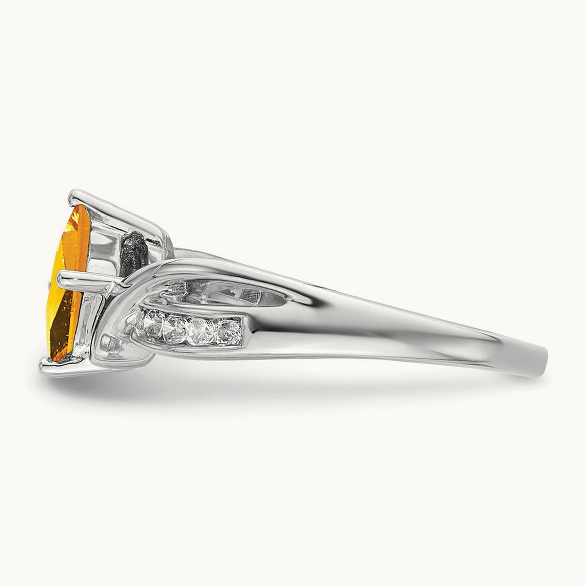 Square Citrine and Diamond Ring, 14K White Gold