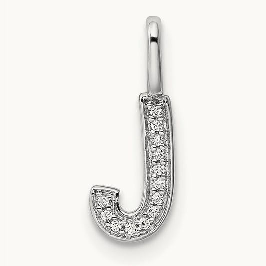 Diamond Letter J Initial Pendant, 14K White Gold