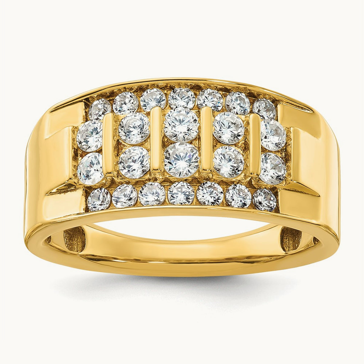 IBGoodman Men's Polished 4-Row 1 Carat Diamond Ring, 14K