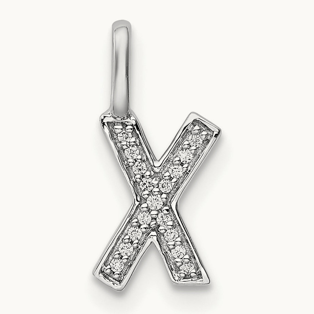 Diamond Letter X Initial Pendant, 14K White Gold