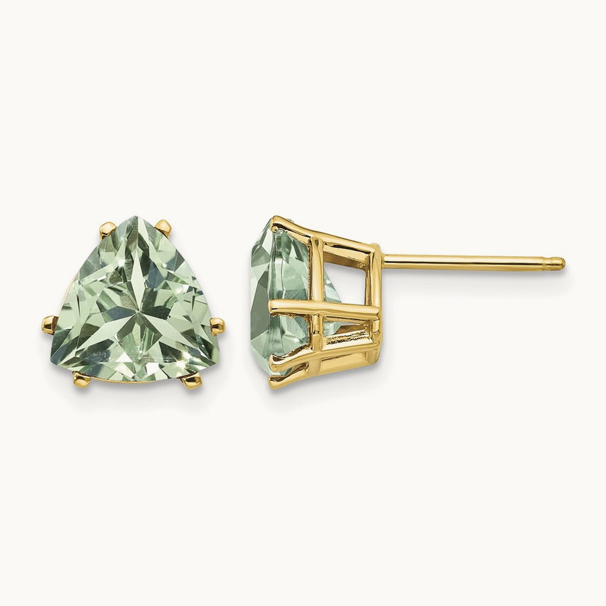 Trillion Green Quartz Earrings, 8mm, 14K