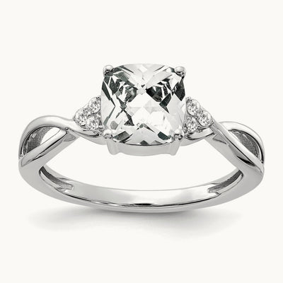 Checkerboard Topaz and Diamond Ring — 14K White Gold, 7