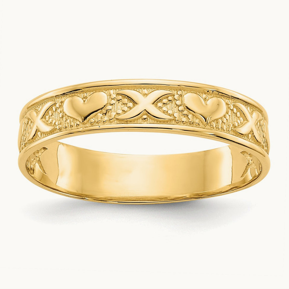 Polished X and Hearts Ring, 14K