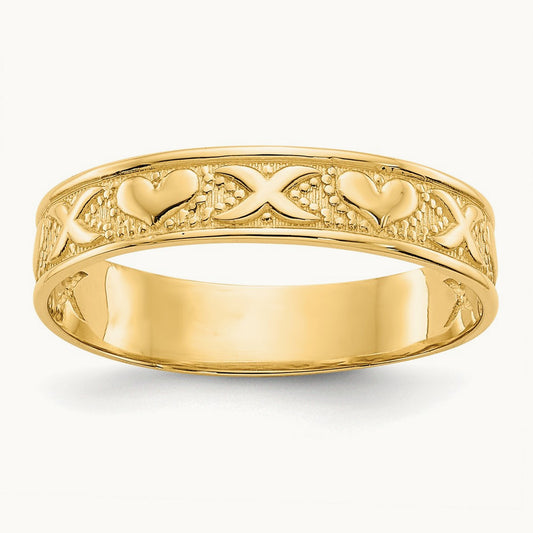 Polished X and Hearts Ring, 14K