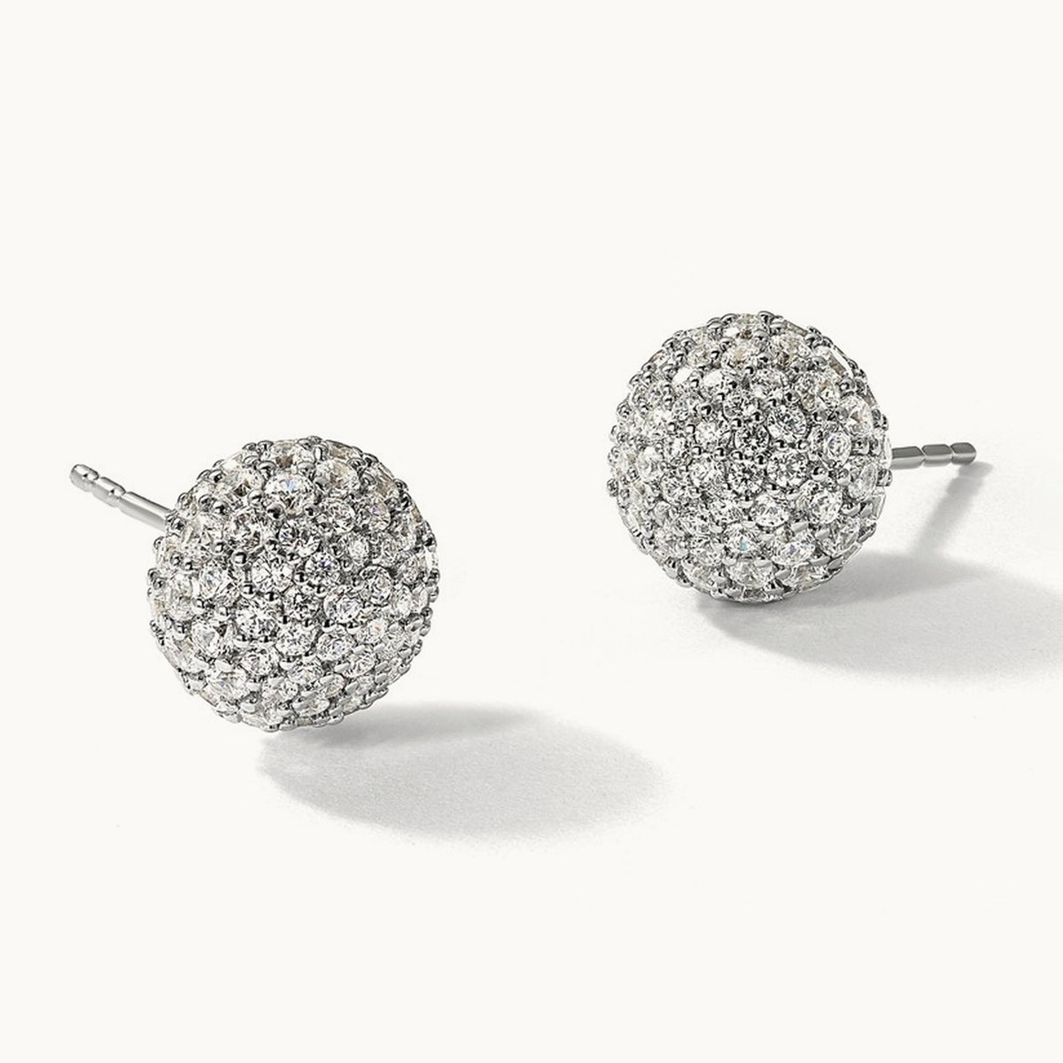 Pave Ball Stud Post Earrings, 2.75-4.25 ct tw Lab-Grown Diamond — 4 1/5 ct, 14K White Gold
