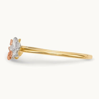w/White Rhodium Polished and Satin 3 Flower Ring, 14K Two-tone