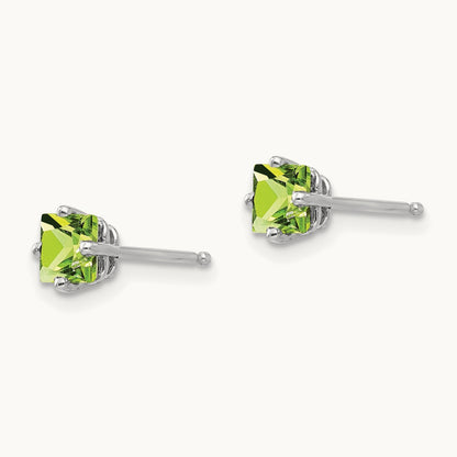 Square Step Cut Peridot Earrings, 4mm, 14K White Gold