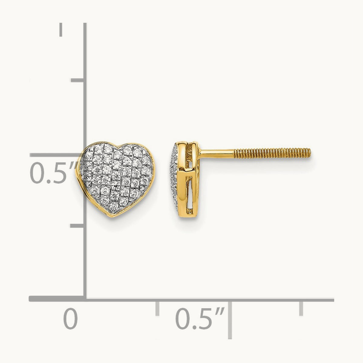 Diamond Heart Screw Back Post Earrings — 14K Yellow Gold
