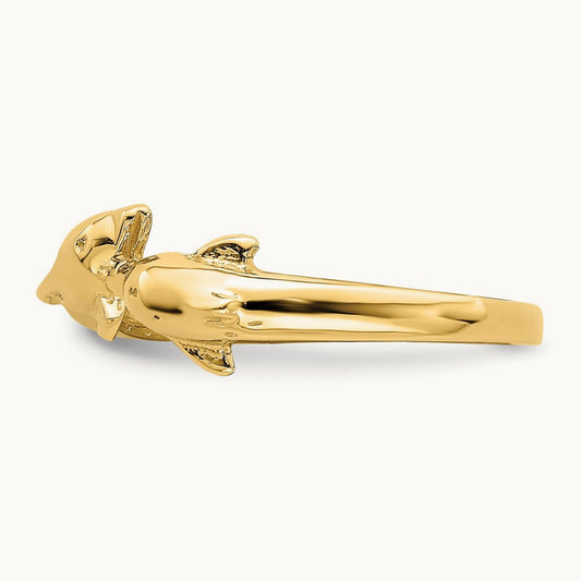 Dolphin Kissing Dolphin Ring, 14K