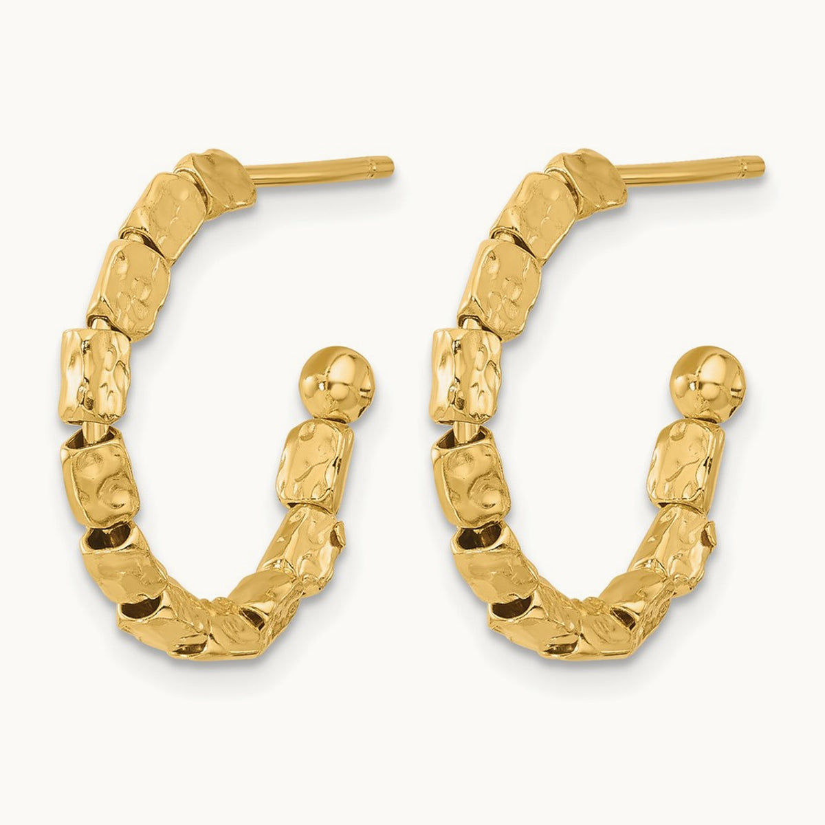Rhodium-plated Polished/Hammered J-Hoop Post Earrings — Leslie's in Yellow Gold