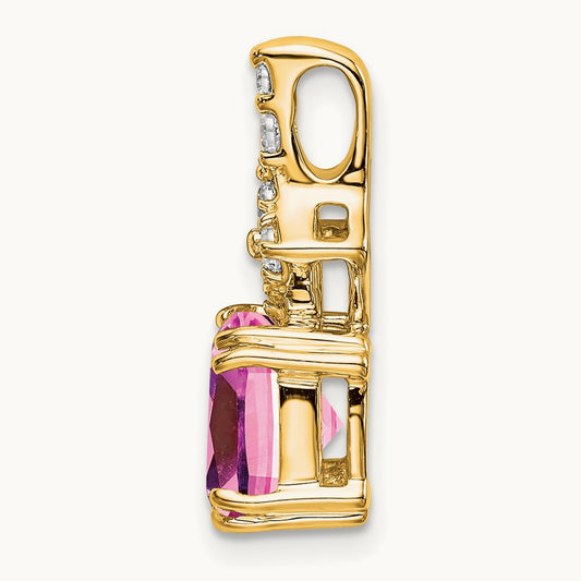 Created Pink Sapphire Pendant, 0.20 ct tw Lab-Grown Diamond — 14K Yellow Gold