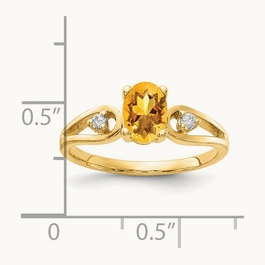 7x5mm Oval Citrine AA Diamond ring, 14K