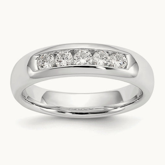 5-Stone Diamond Channel Band, 14K White Gold