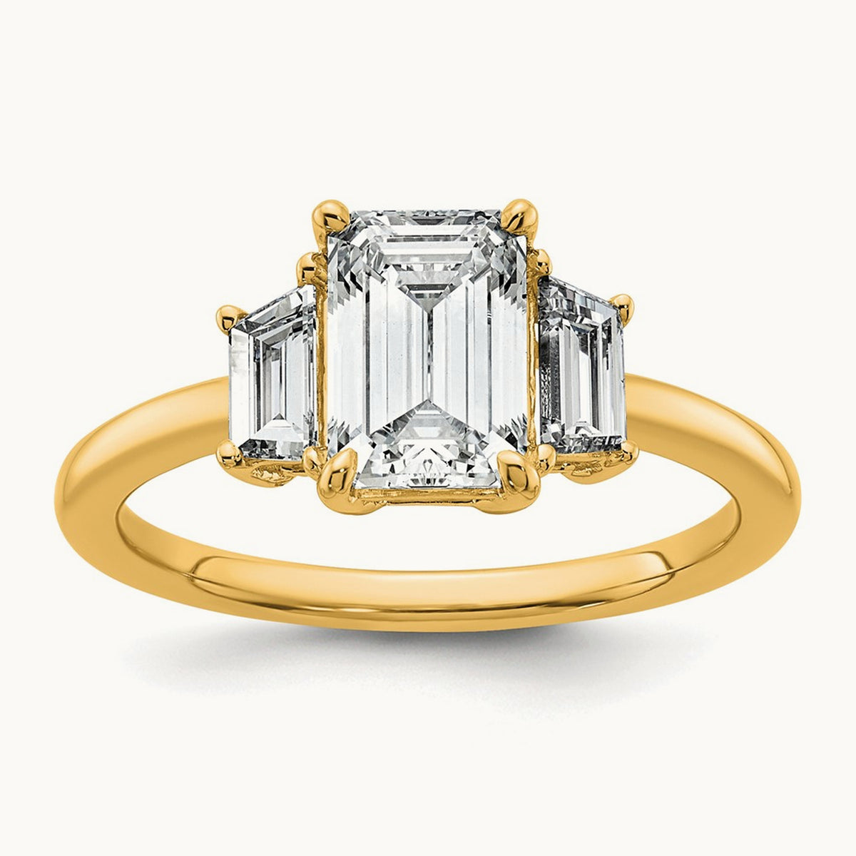 Emerald & Trapezoid Engagement Ring — 14K Yellow Gold, 2 ct, 7